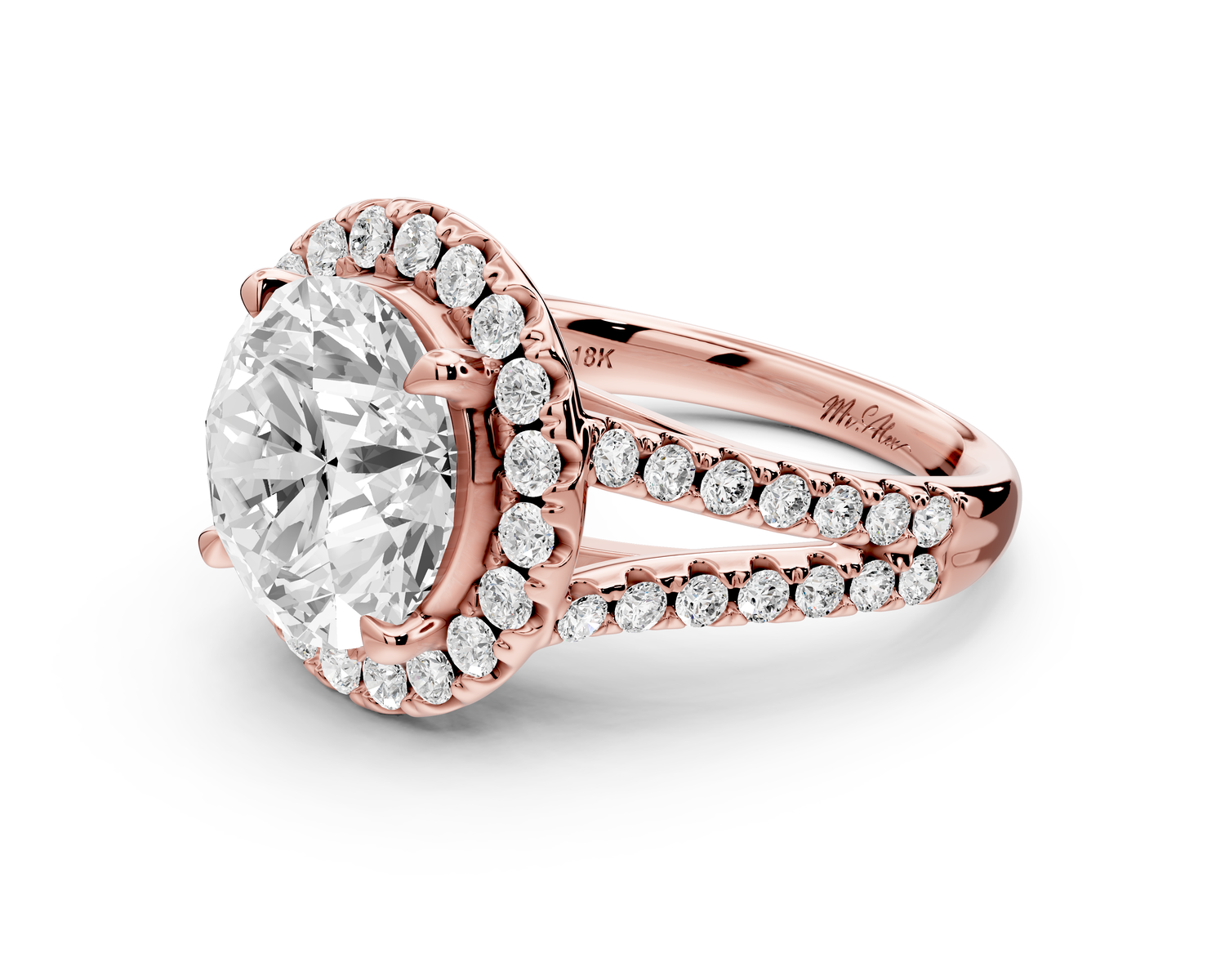 Gabrielle - 4ct 14k rose gold round Diamond Graduated Halo Pavé Split Shank Engagement Ring