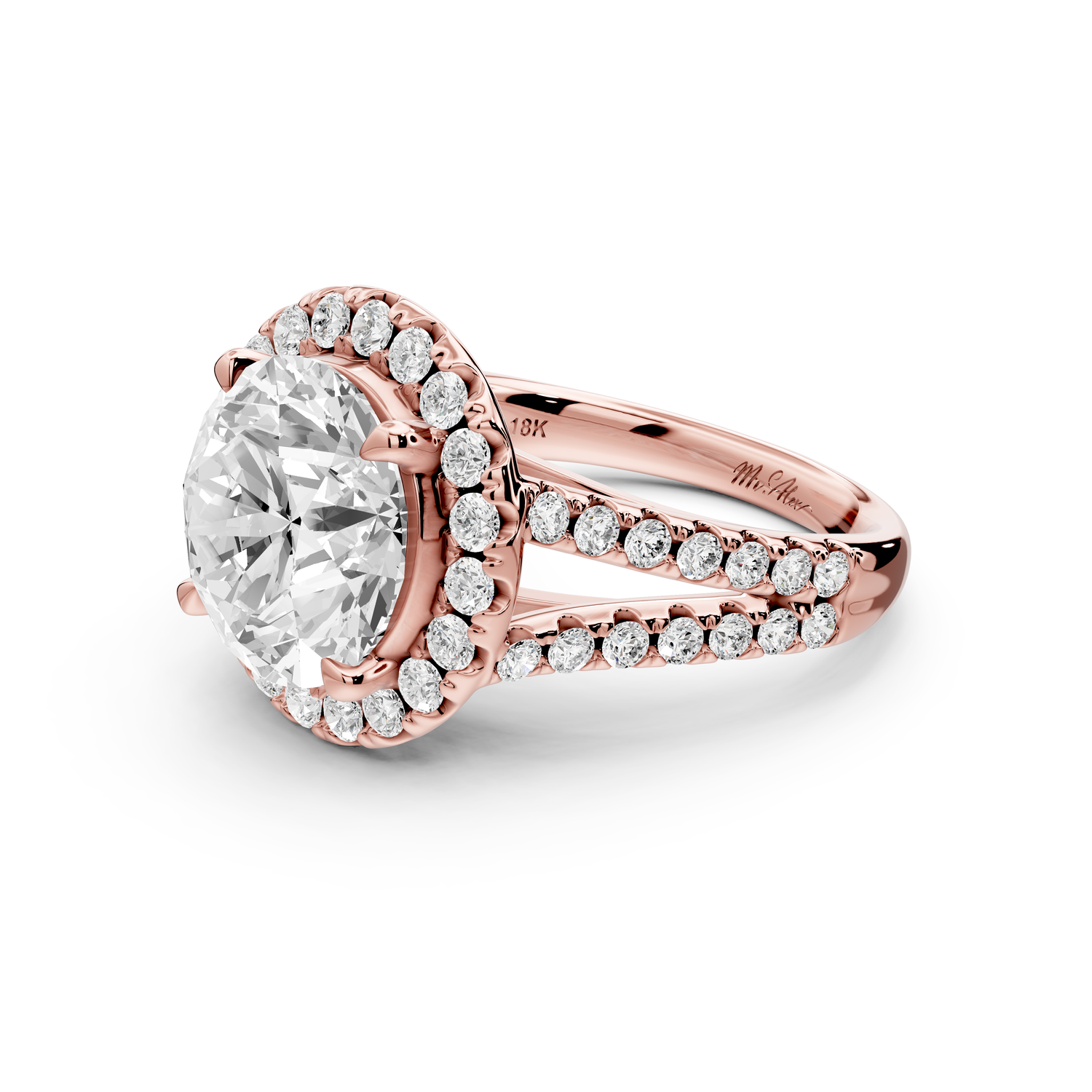 Gabrielle - 4ct 14k rose gold round Diamond Graduated Halo Pavé Split Shank Engagement Ring