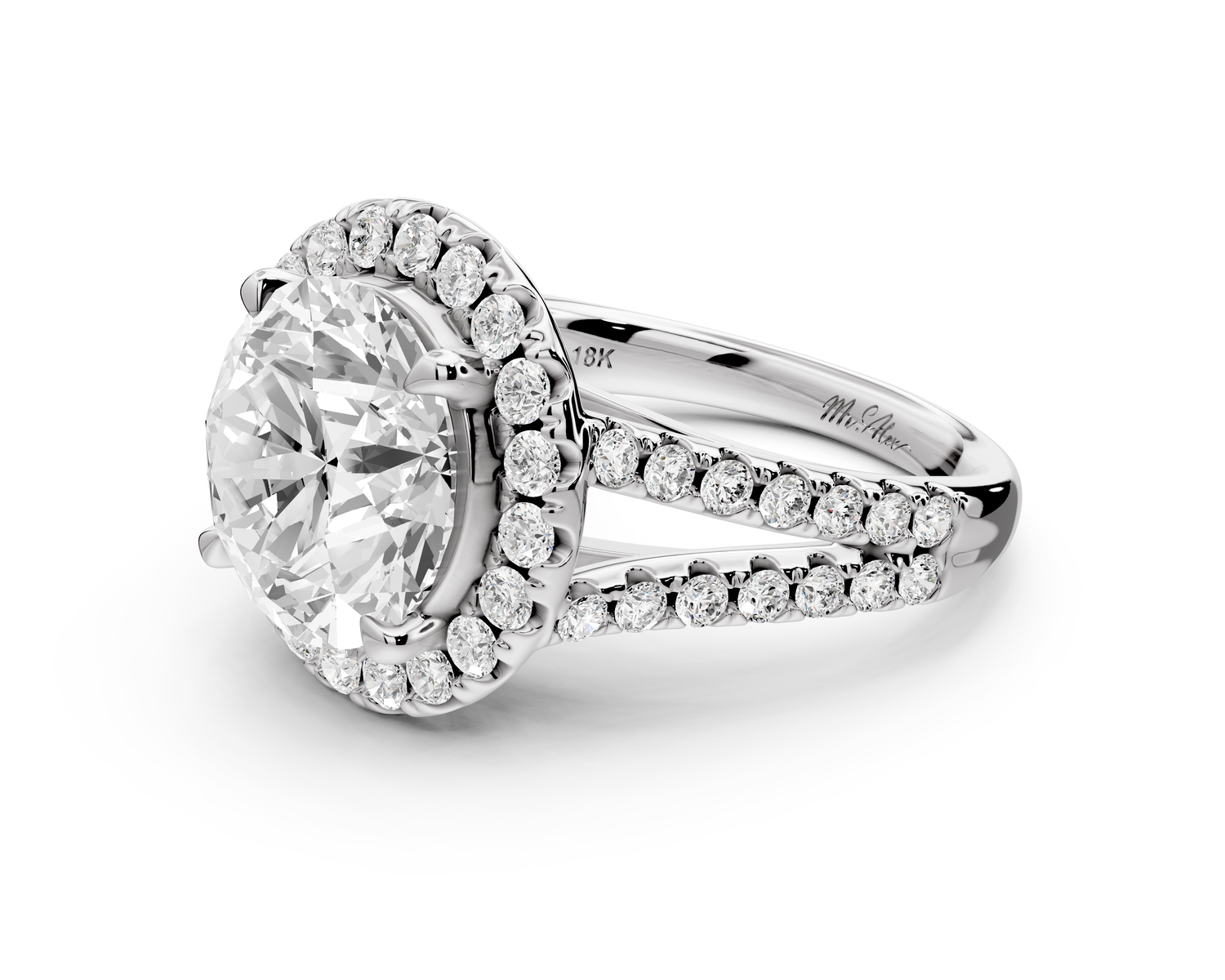 Gabrielle - 4ct 14k white gold round Diamond Graduated Halo Pavé Split Shank Engagement Ring