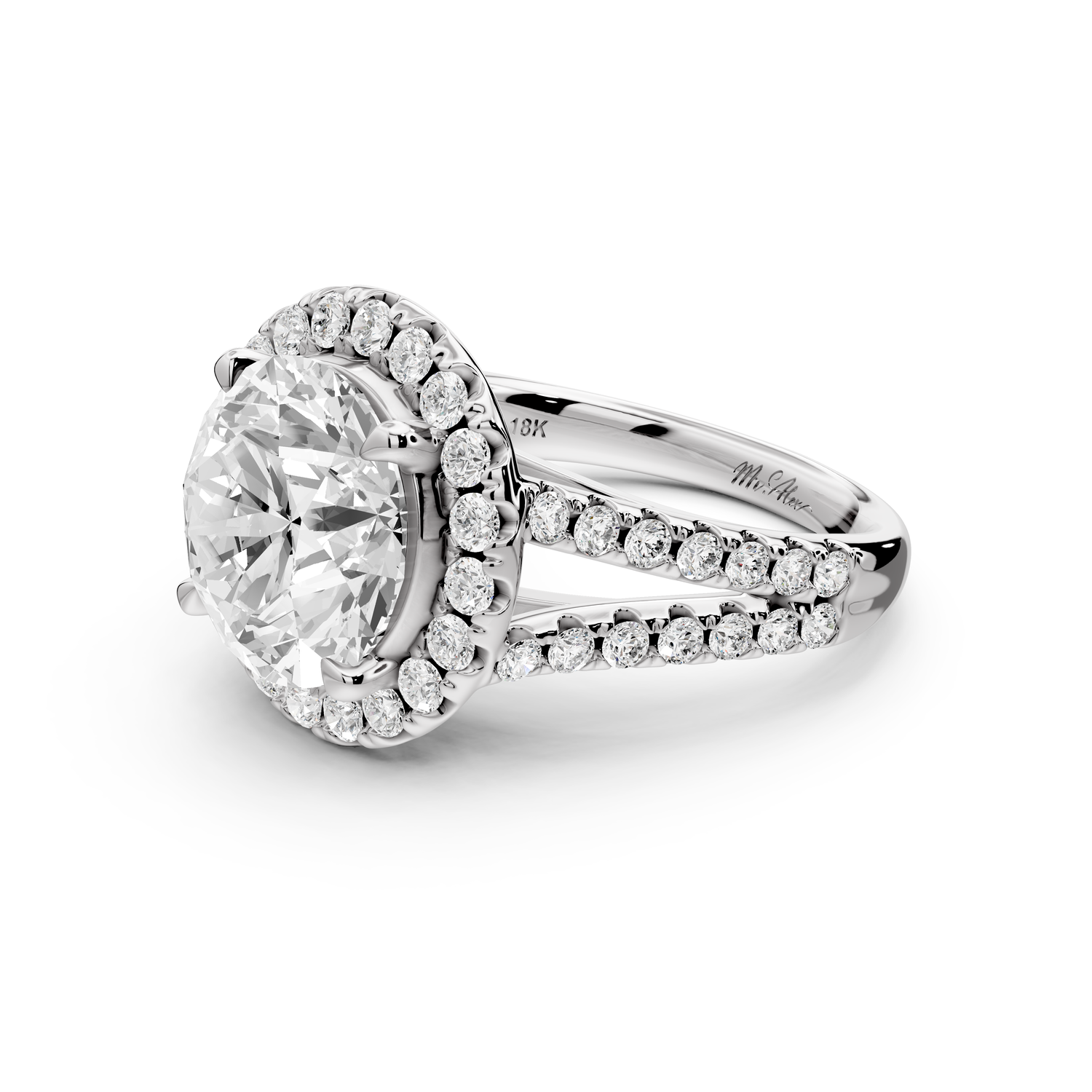 Gabrielle - 4ct 14k white gold round Diamond Graduated Halo Pavé Split Shank Engagement Ring