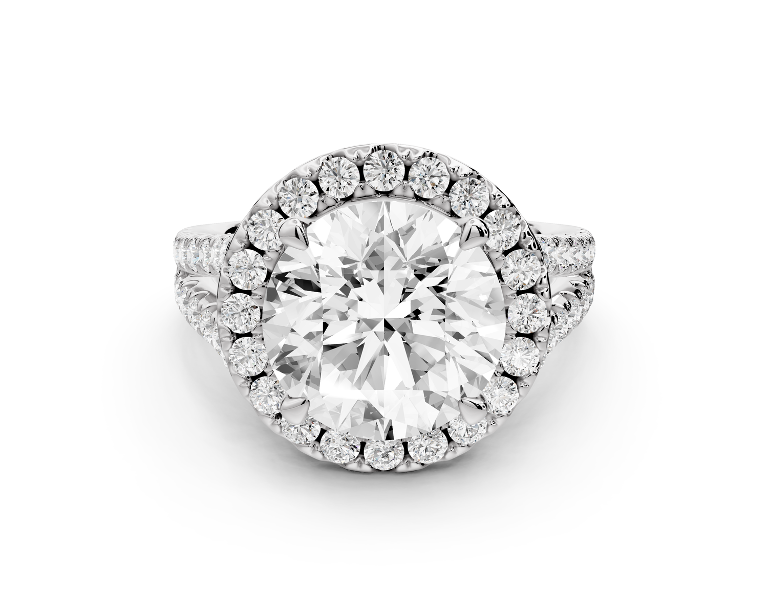 Gabrielle - 4ct 14k white gold round Diamond Graduated Halo Pavé Split Shank Engagement Ring