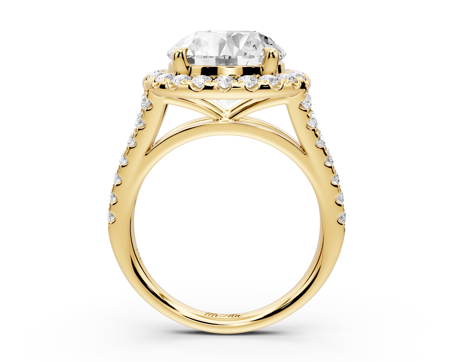 Gabrielle - 4ct 14k yellow gold round Diamond Graduated Halo Pavé Split Shank Engagement Ring