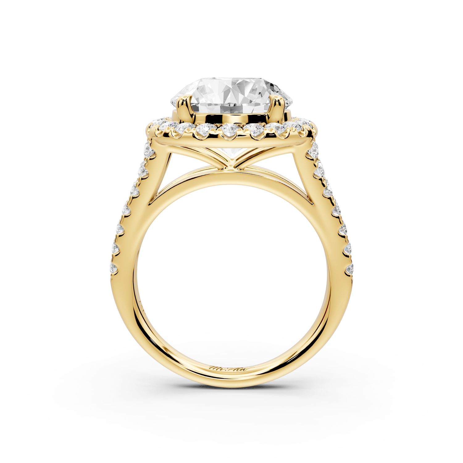 Gabrielle - 4ct 14k yellow gold round Diamond Graduated Halo Pavé Split Shank Engagement Ring