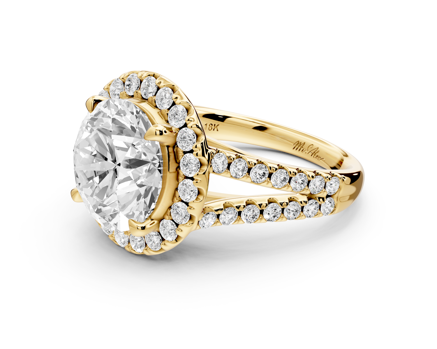 Gabrielle - 4ct 14k yellow gold round Diamond Graduated Halo Pavé Split Shank Engagement Ring