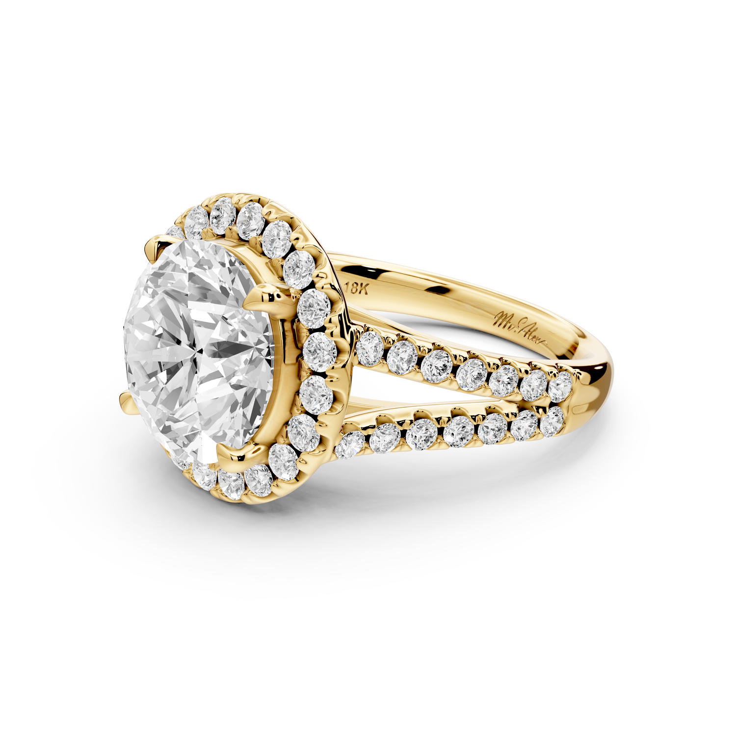 Gabrielle - 4ct 14k yellow gold round Diamond Graduated Halo Pavé Split Shank Engagement Ring