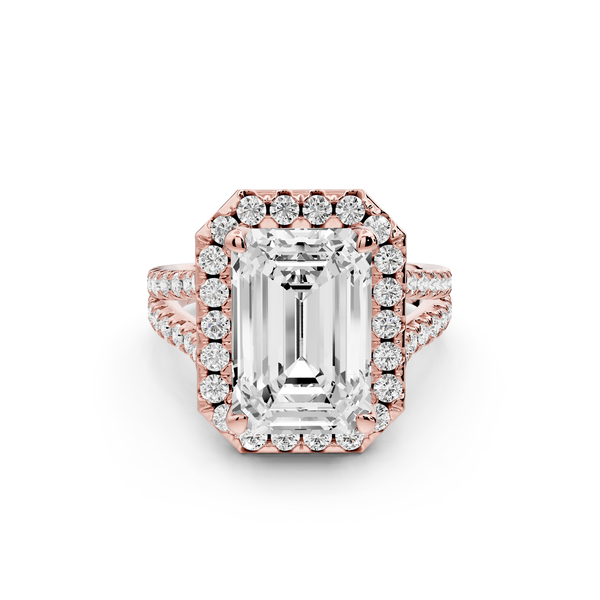 Gabrielle - 5ct 14k rose gold emerald Diamond Graduated Halo Pavé Split Shank Engagement Ring