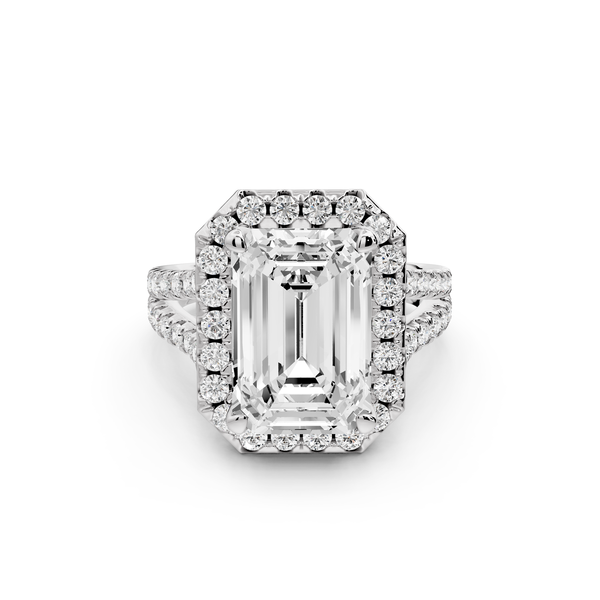 Gabrielle - 5ct 14k white gold emerald Diamond Graduated Halo Pavé Split Shank Engagement Ring