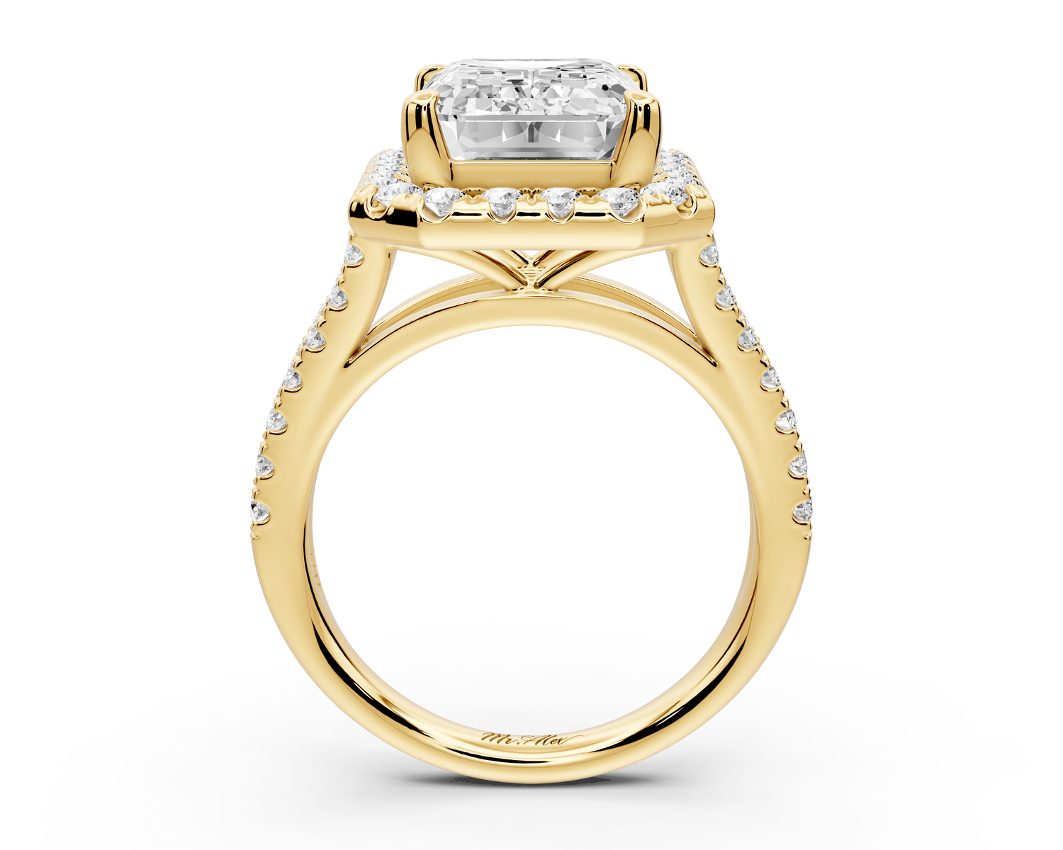 Gabrielle - 5ct 14k yellow gold emerald Diamond Graduated Halo Pavé Split Shank Engagement Ring