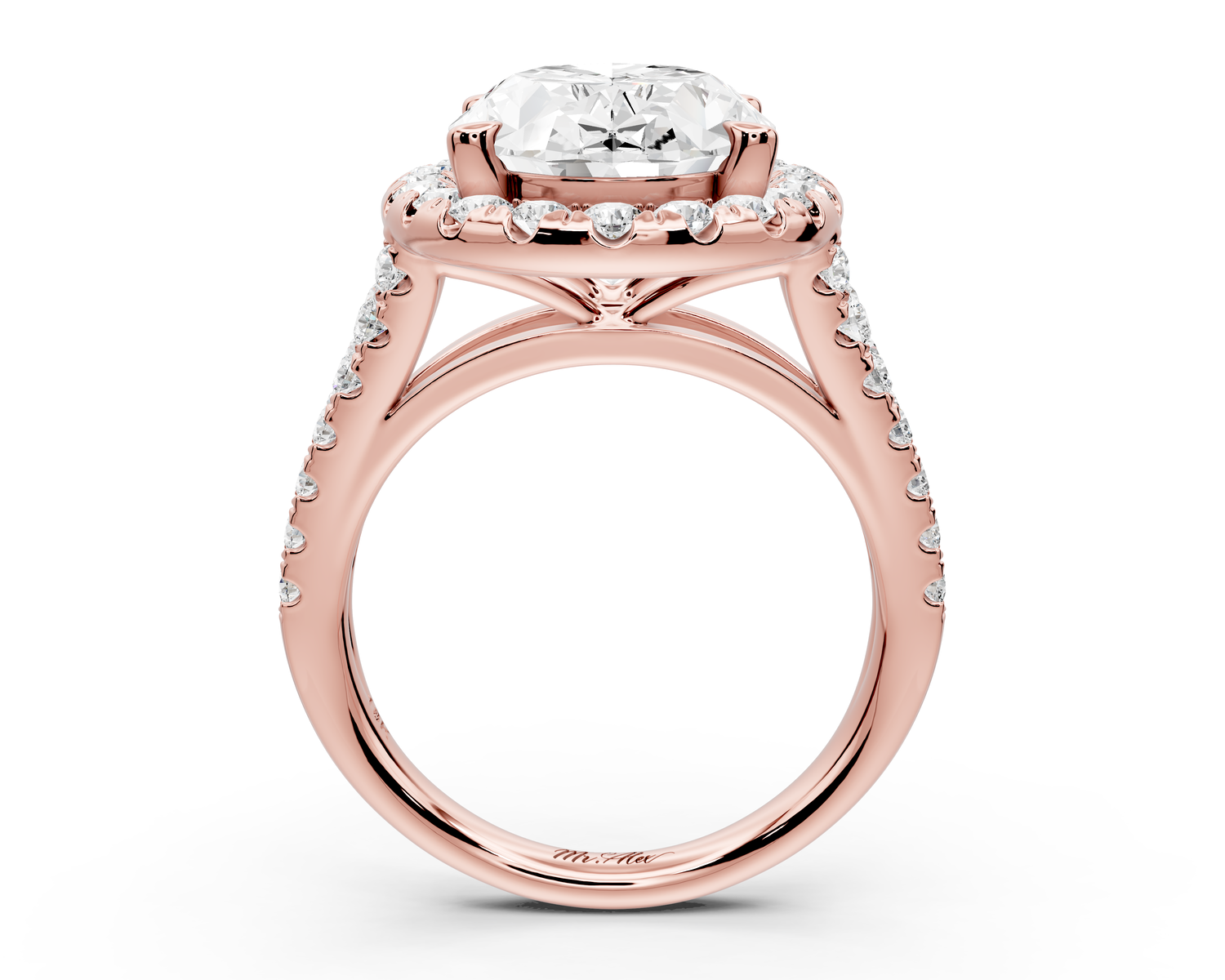 Gabrielle - 5ct 14k rose gold oval Diamond Graduated Halo Pavé Split Shank Engagement Ring