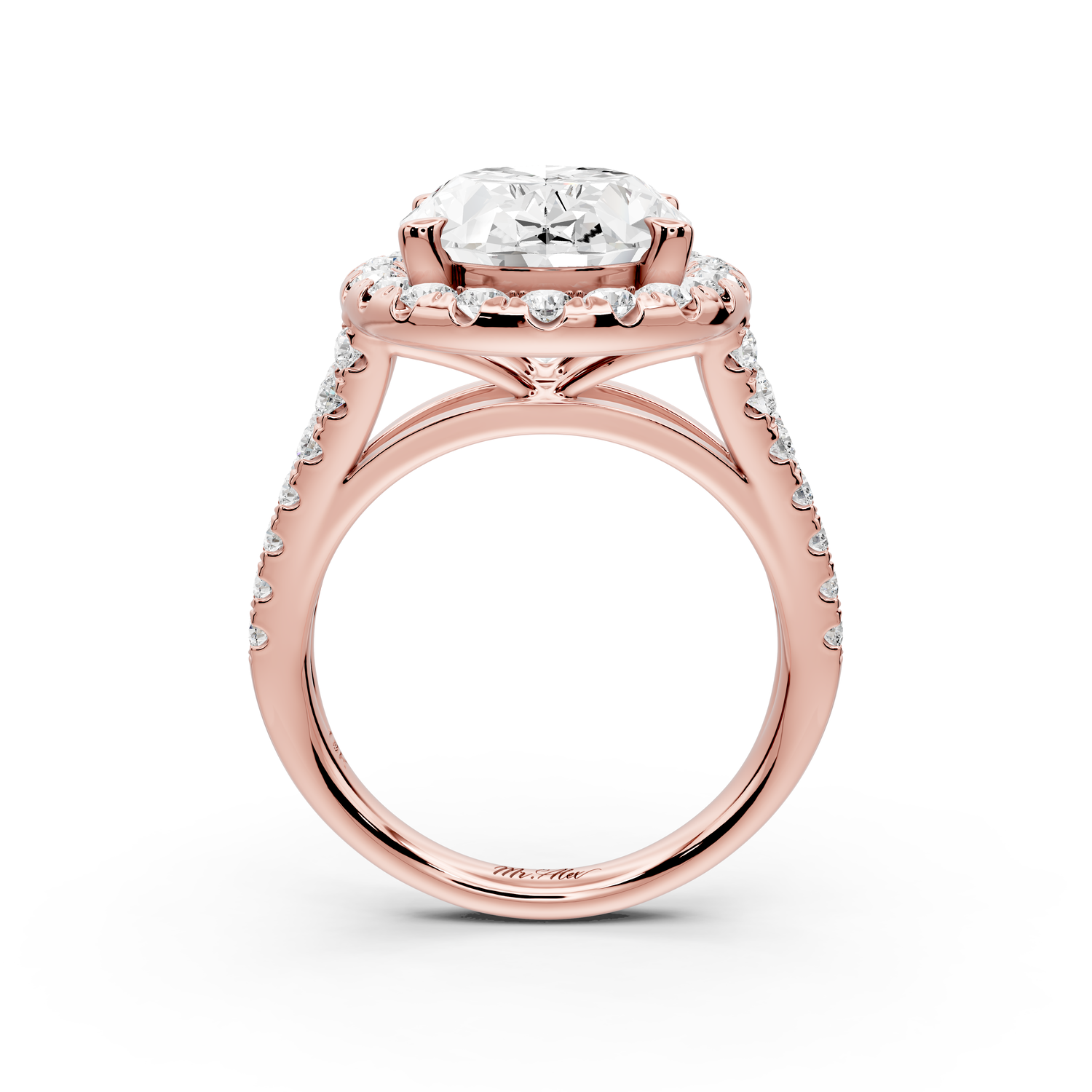 Gabrielle - 5ct 14k rose gold oval Diamond Graduated Halo Pavé Split Shank Engagement Ring