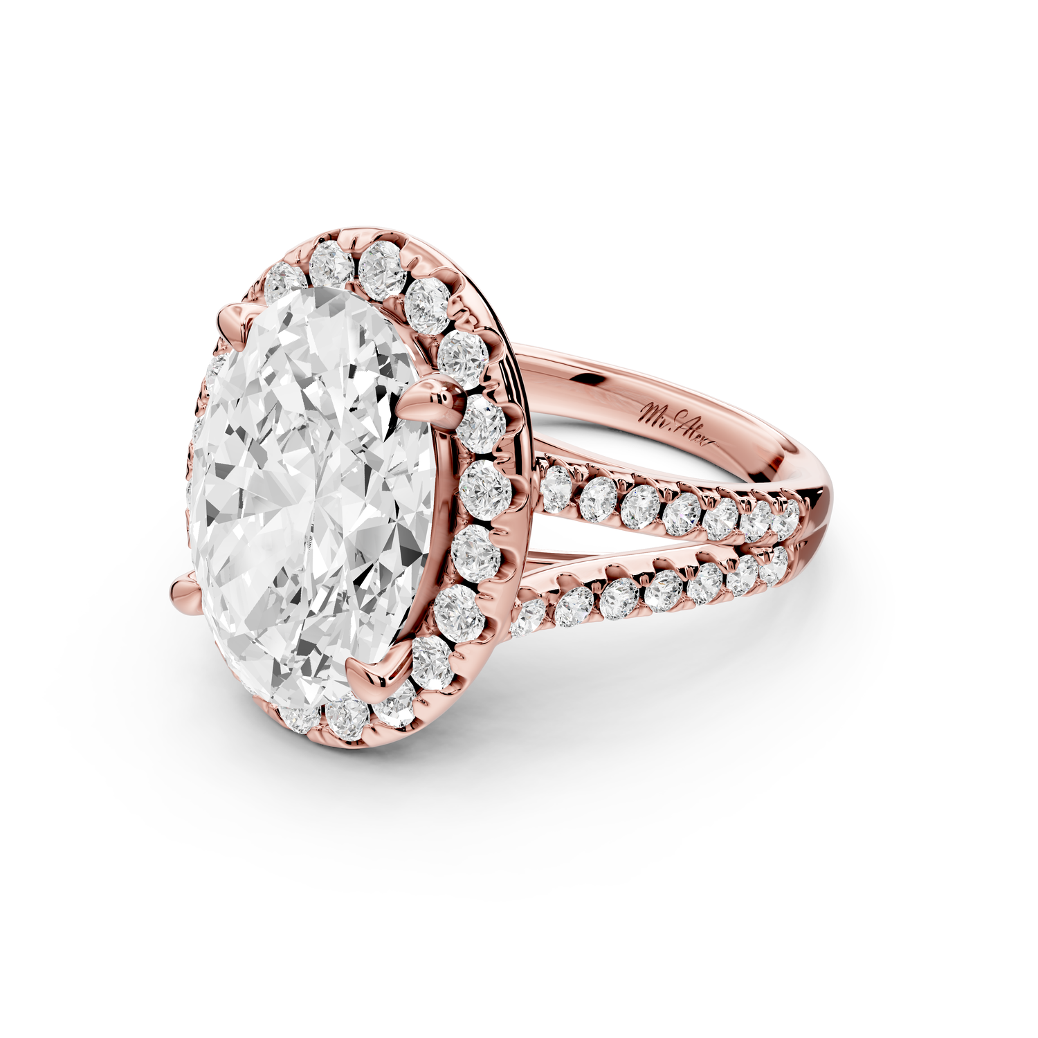 Gabrielle - 5ct 14k rose gold oval Diamond Graduated Halo Pavé Split Shank Engagement Ring