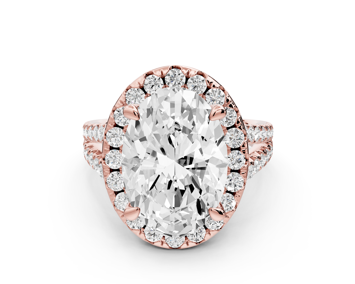Gabrielle - 5ct 14k rose gold oval Diamond Graduated Halo Pavé Split Shank Engagement Ring