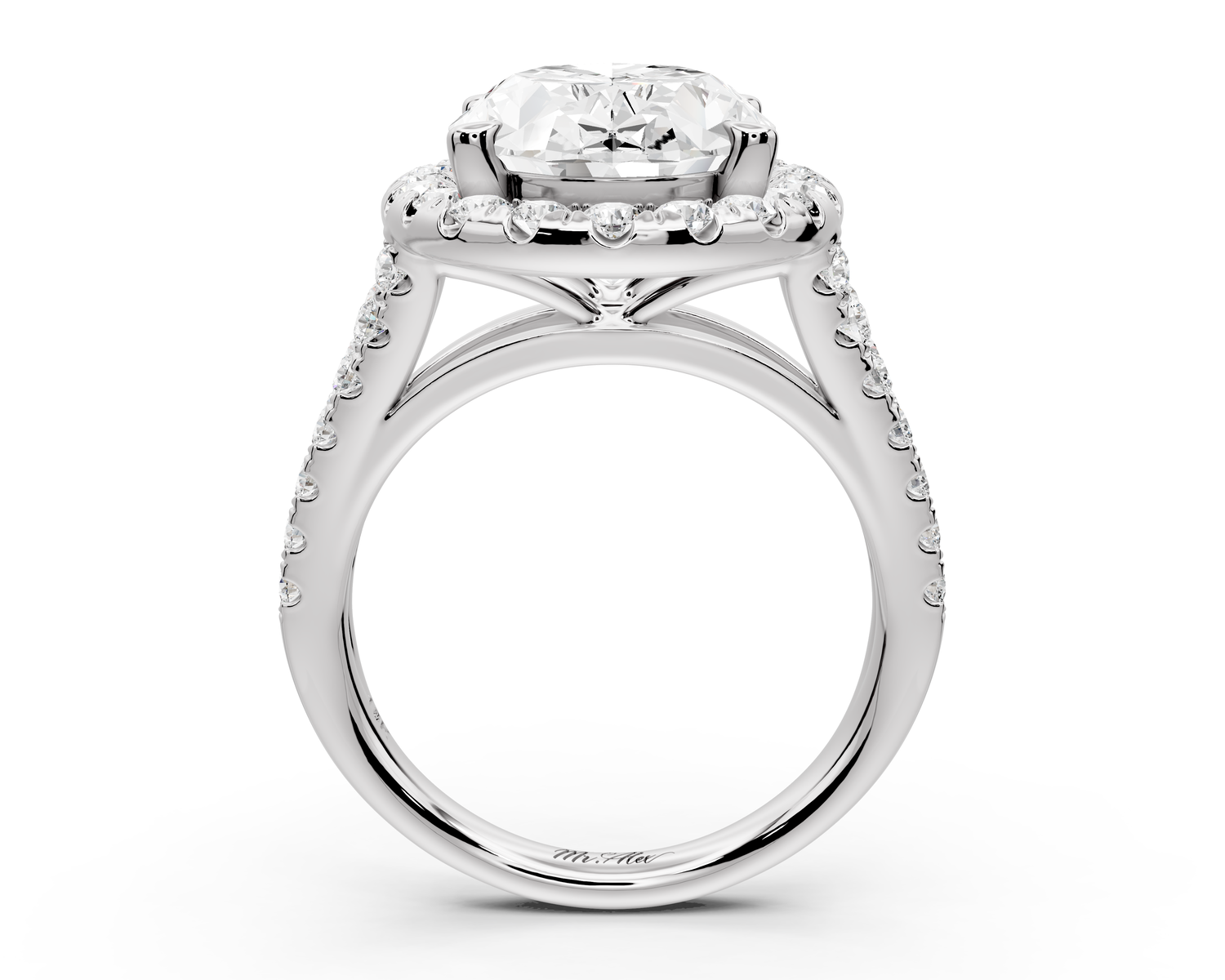 Gabrielle - 5ct 14k white gold oval Diamond Graduated Halo Pavé Split Shank Engagement Ring