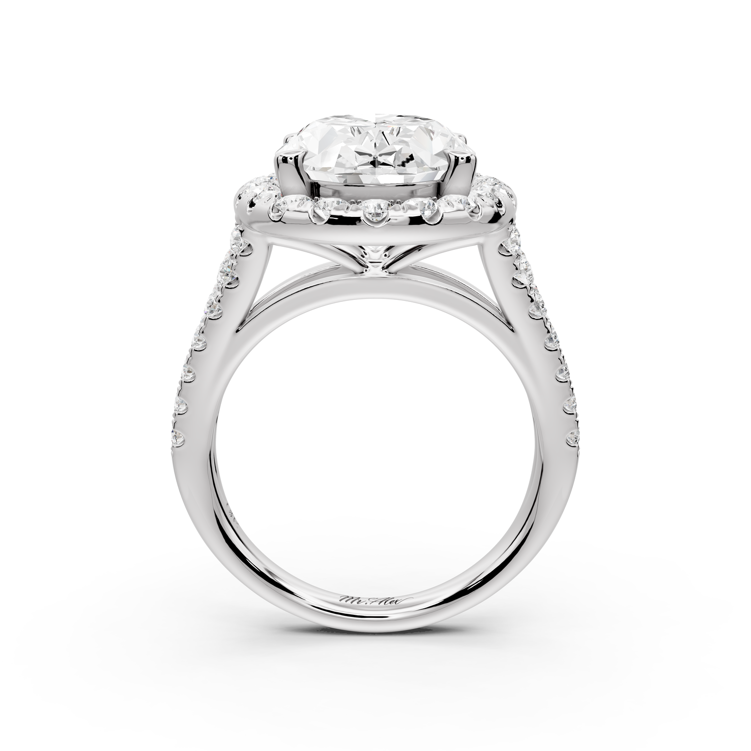 Gabrielle - 5ct 14k white gold oval Diamond Graduated Halo Pavé Split Shank Engagement Ring