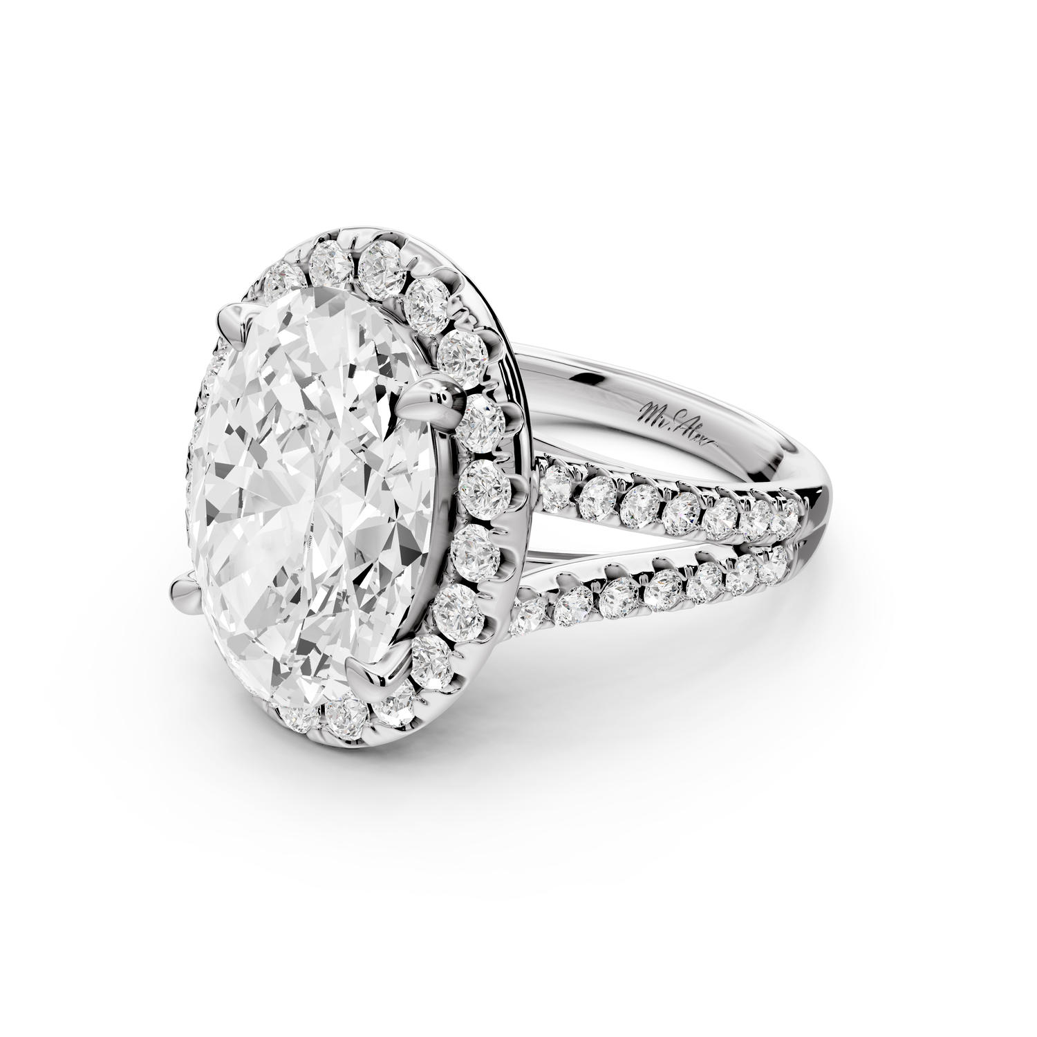 Gabrielle - 5ct 14k white gold oval Diamond Graduated Halo Pavé Split Shank Engagement Ring