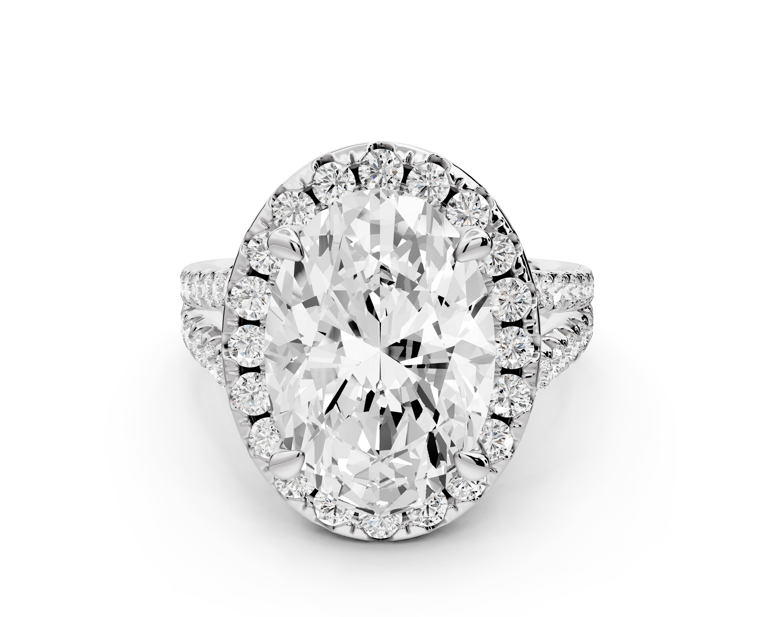 Gabrielle - 5ct 14k white gold oval Diamond Graduated Halo Pavé Split Shank Engagement Ring