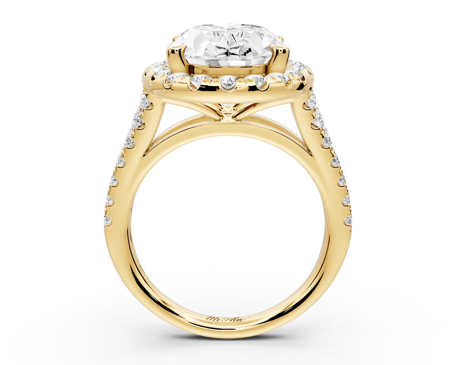 Gabrielle - 5ct 14k yellow gold oval Diamond Graduated Halo Pavé Split Shank Engagement Ring