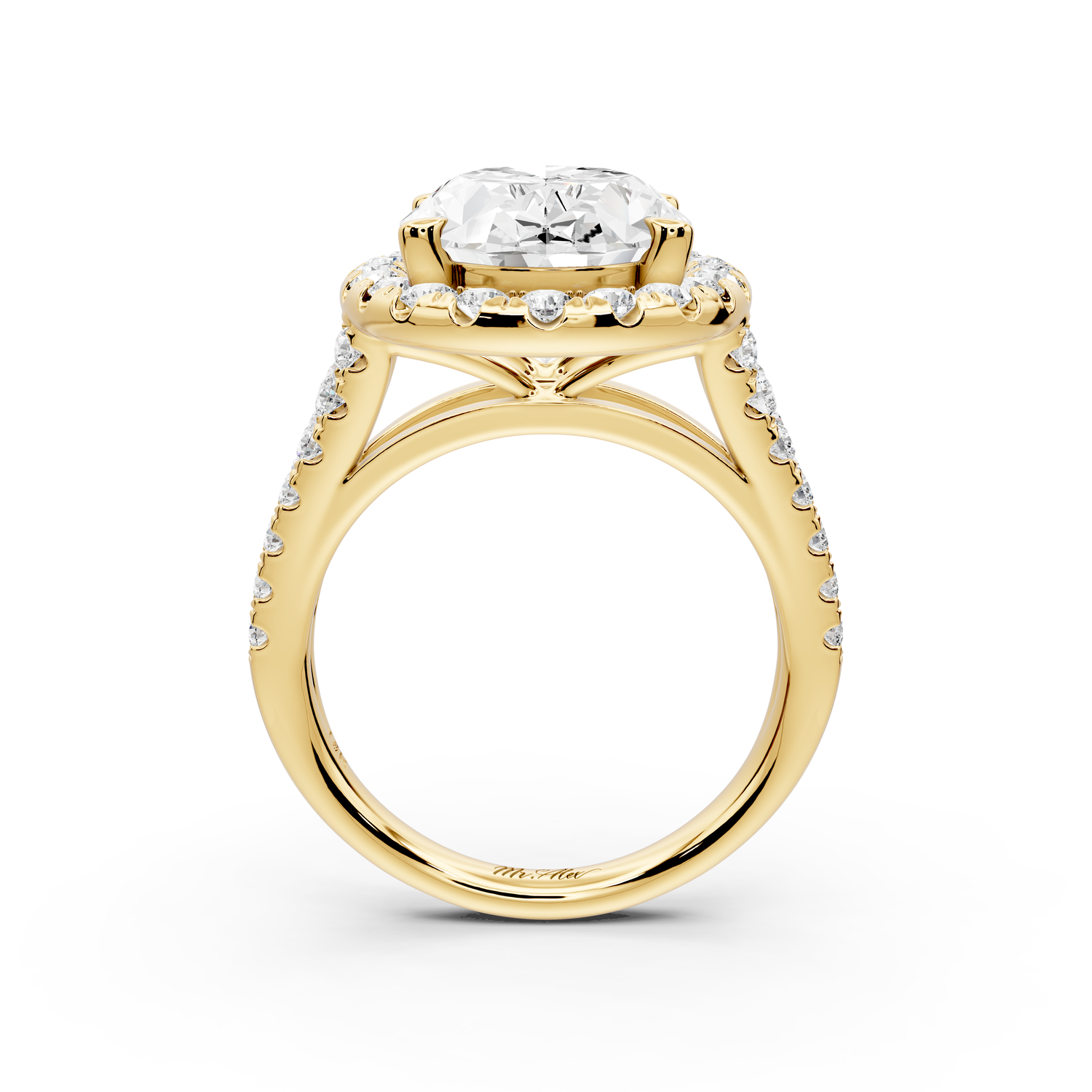 Gabrielle - 5ct 14k yellow gold oval Diamond Graduated Halo Pavé Split Shank Engagement Ring