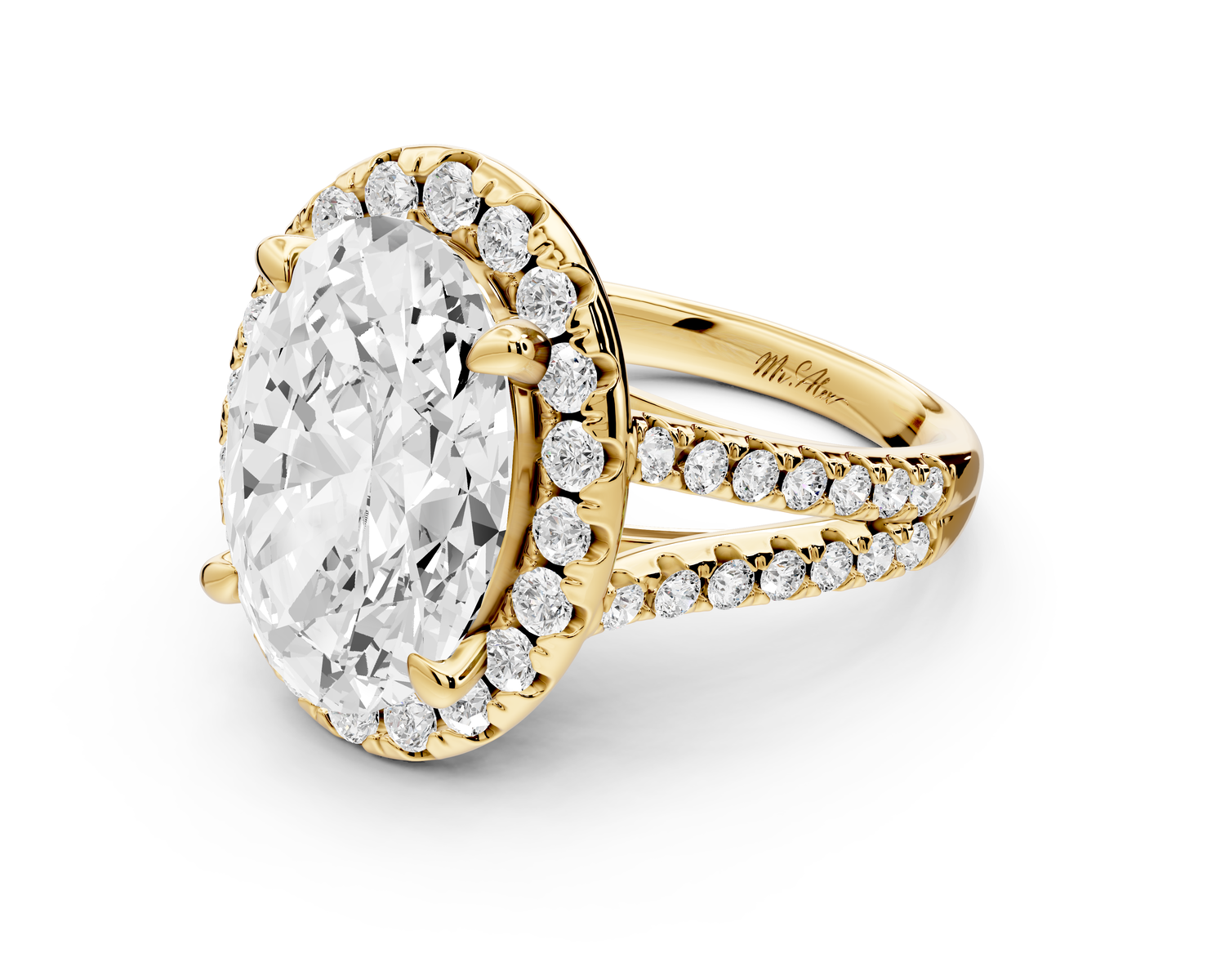 Gabrielle - 5ct 14k yellow gold oval Diamond Graduated Halo Pavé Split Shank Engagement Ring