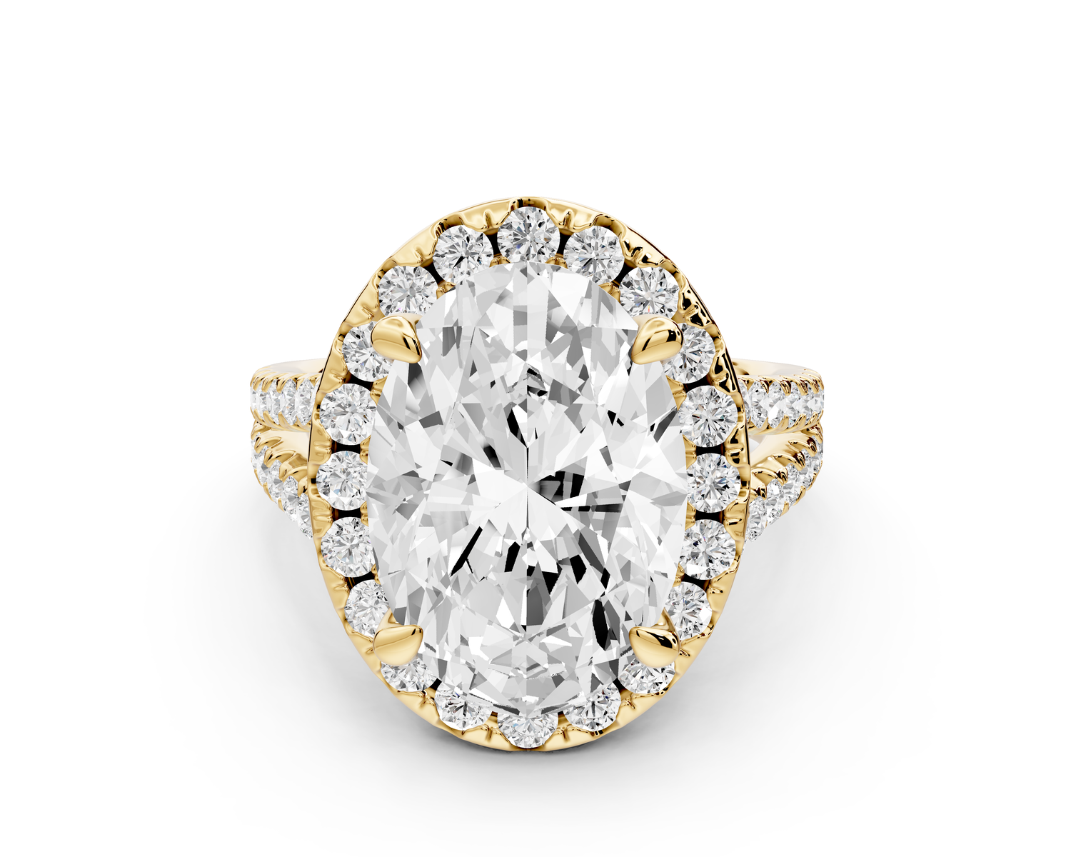 Gabrielle - 5ct 14k yellow gold oval Diamond Graduated Halo Pavé Split Shank Engagement Ring