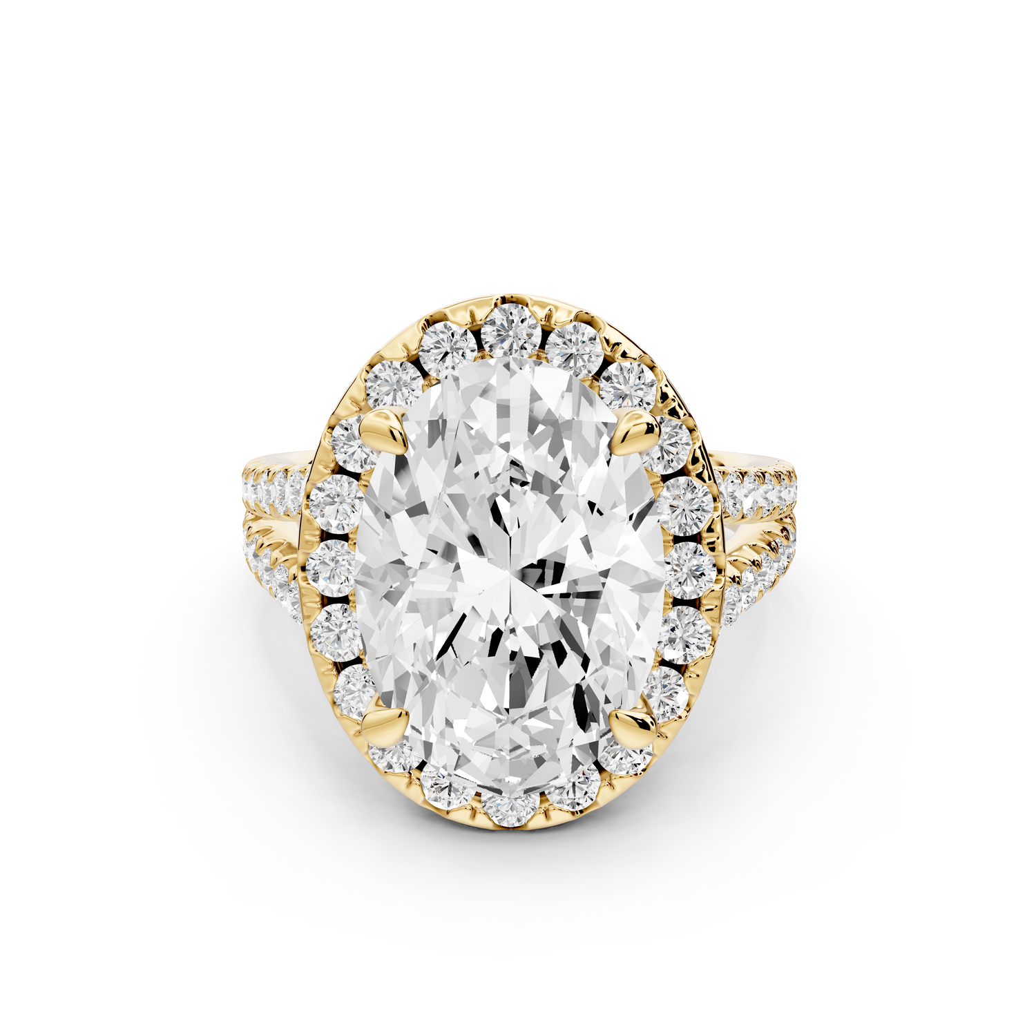 Gabrielle - 5ct 14k yellow gold oval Diamond Graduated Halo Pavé Split Shank Engagement Ring