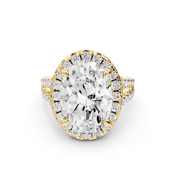 Gabrielle - 5ct 14k yellow gold oval Diamond Graduated Halo Pavé Split Shank Engagement Ring