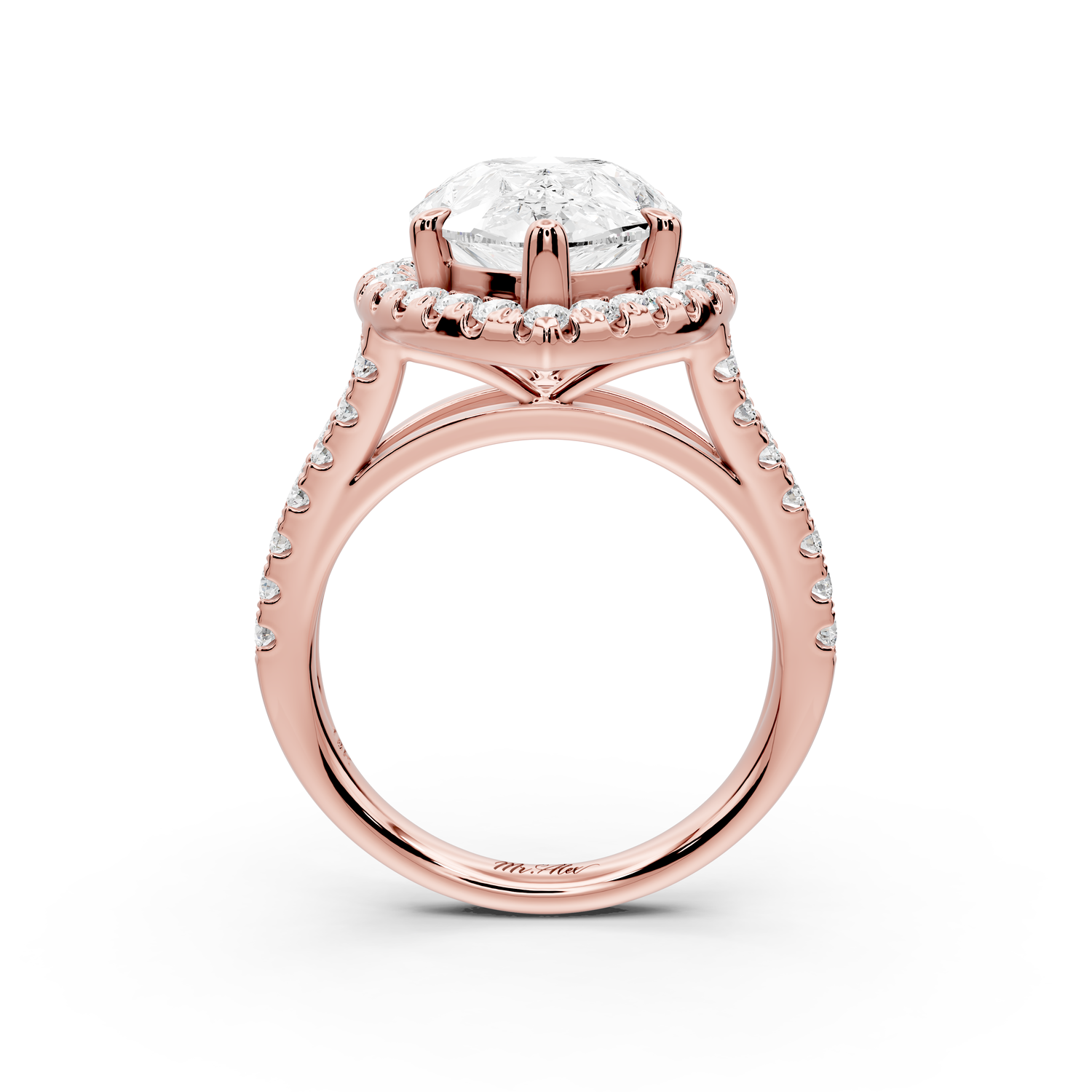 Gabrielle - 5ct 14k rose gold pear Diamond Graduated Halo Pavé Split Shank Engagement Ring