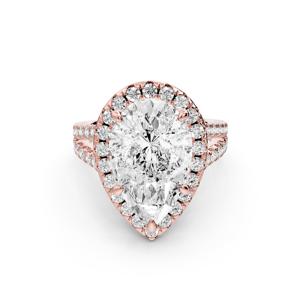 Gabrielle - 5ct 14k rose gold pear Diamond Graduated Halo Pavé Split Shank Engagement Ring