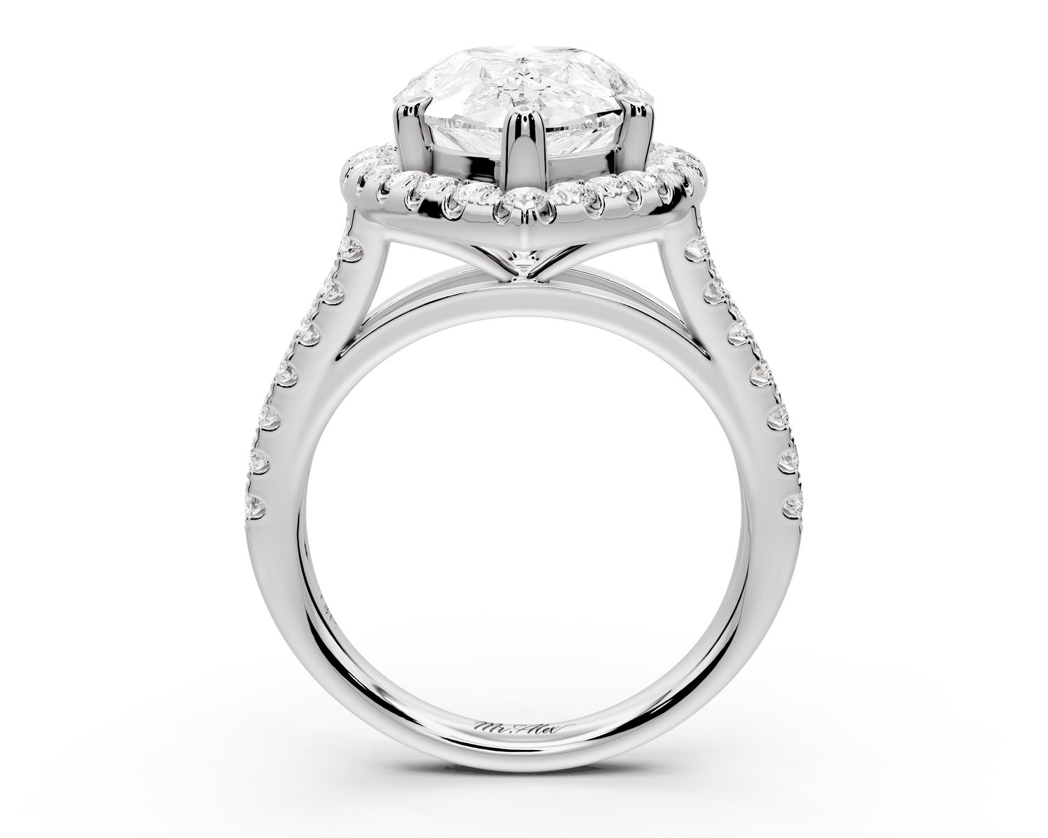 Gabrielle - 5ct 14k white gold pear Diamond Graduated Halo Pavé Split Shank Engagement Ring