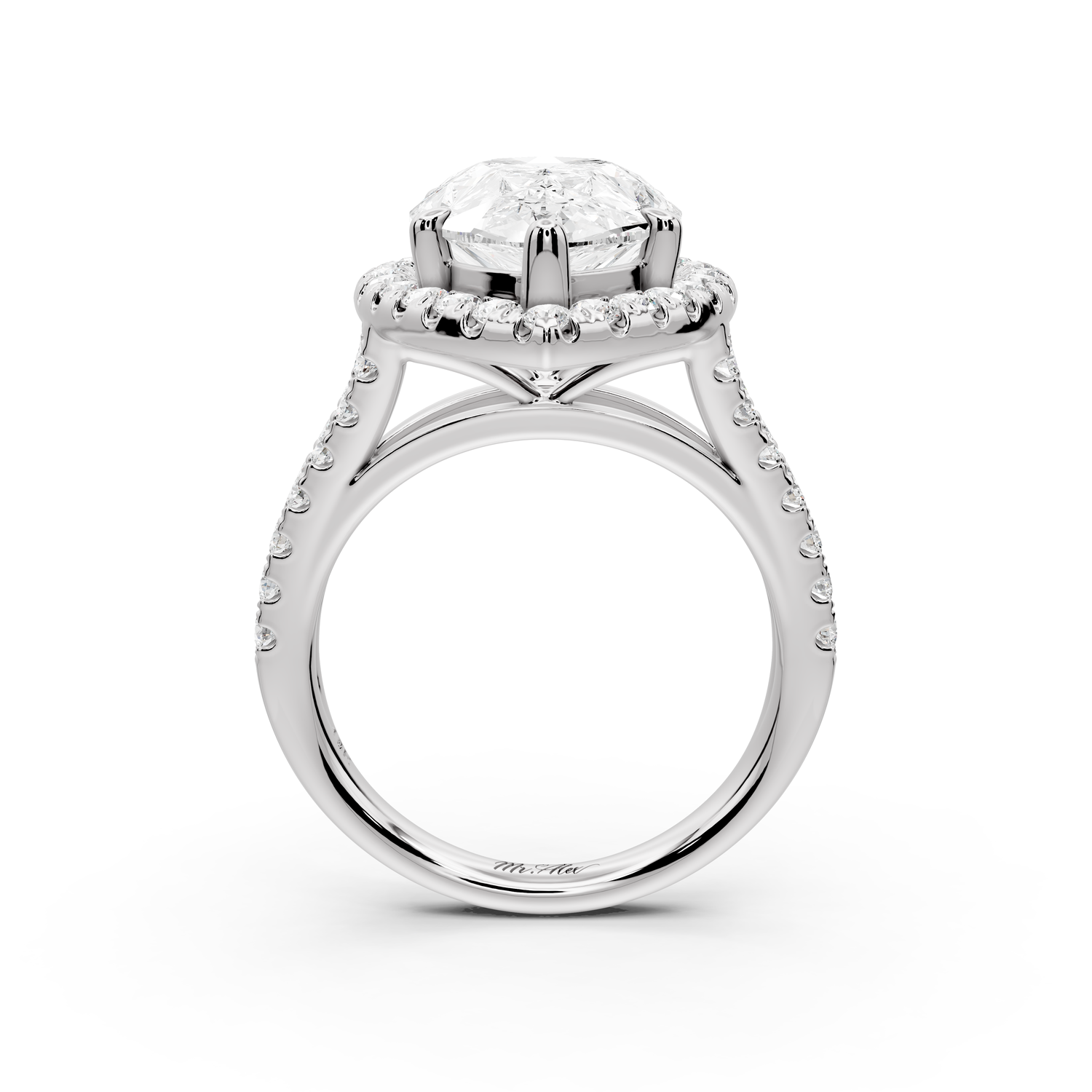Gabrielle - 5ct 14k white gold pear Diamond Graduated Halo Pavé Split Shank Engagement Ring