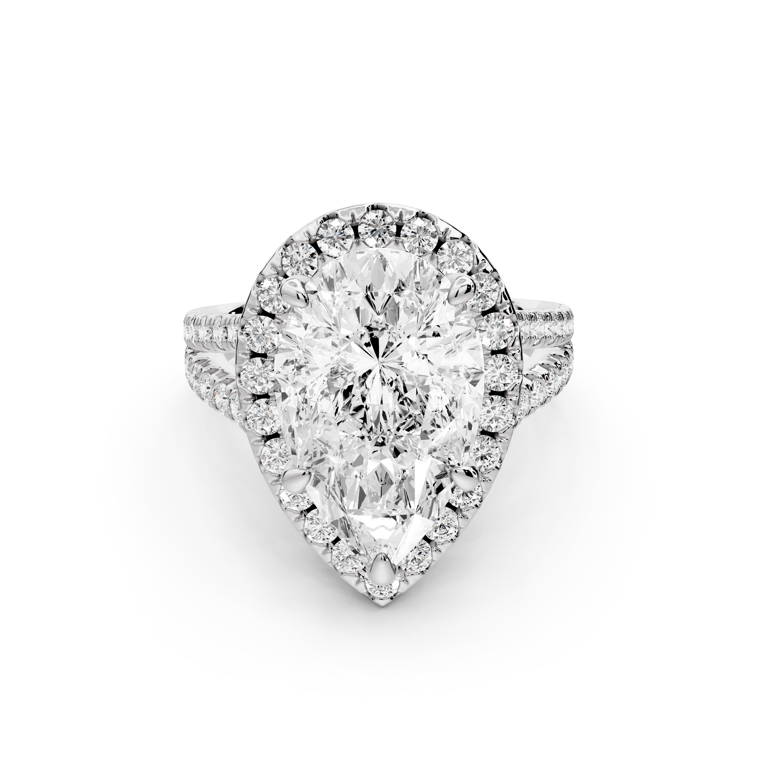 Gabrielle - 5ct 14k white gold pear Diamond Graduated Halo Pavé Split Shank Engagement Ring