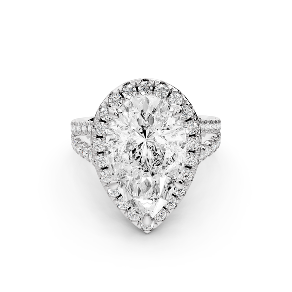 Gabrielle - 5ct 14k white gold pear Diamond Graduated Halo Pavé Split Shank Engagement Ring