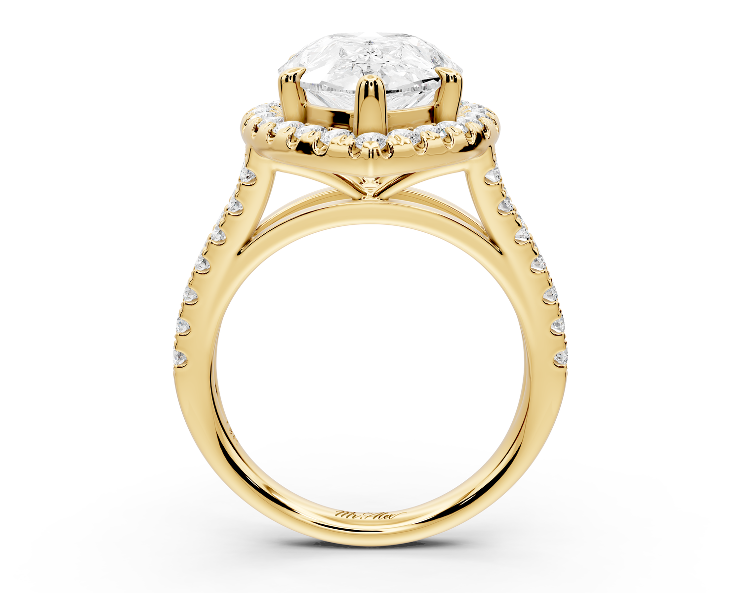 Gabrielle - 5ct 14k yellow gold pear Diamond Graduated Halo Pavé Split Shank Engagement Ring