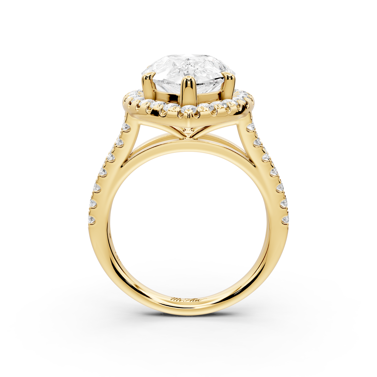 Gabrielle - 5ct 14k yellow gold pear Diamond Graduated Halo Pavé Split Shank Engagement Ring