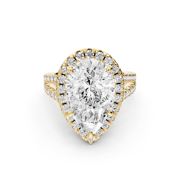 Gabrielle - 5ct 14k yellow gold pear Diamond Graduated Halo Pavé Split Shank Engagement Ring