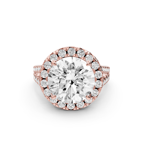 Gabrielle - 5ct 14k rose gold round Diamond Graduated Halo Pavé Split Shank Engagement Ring
