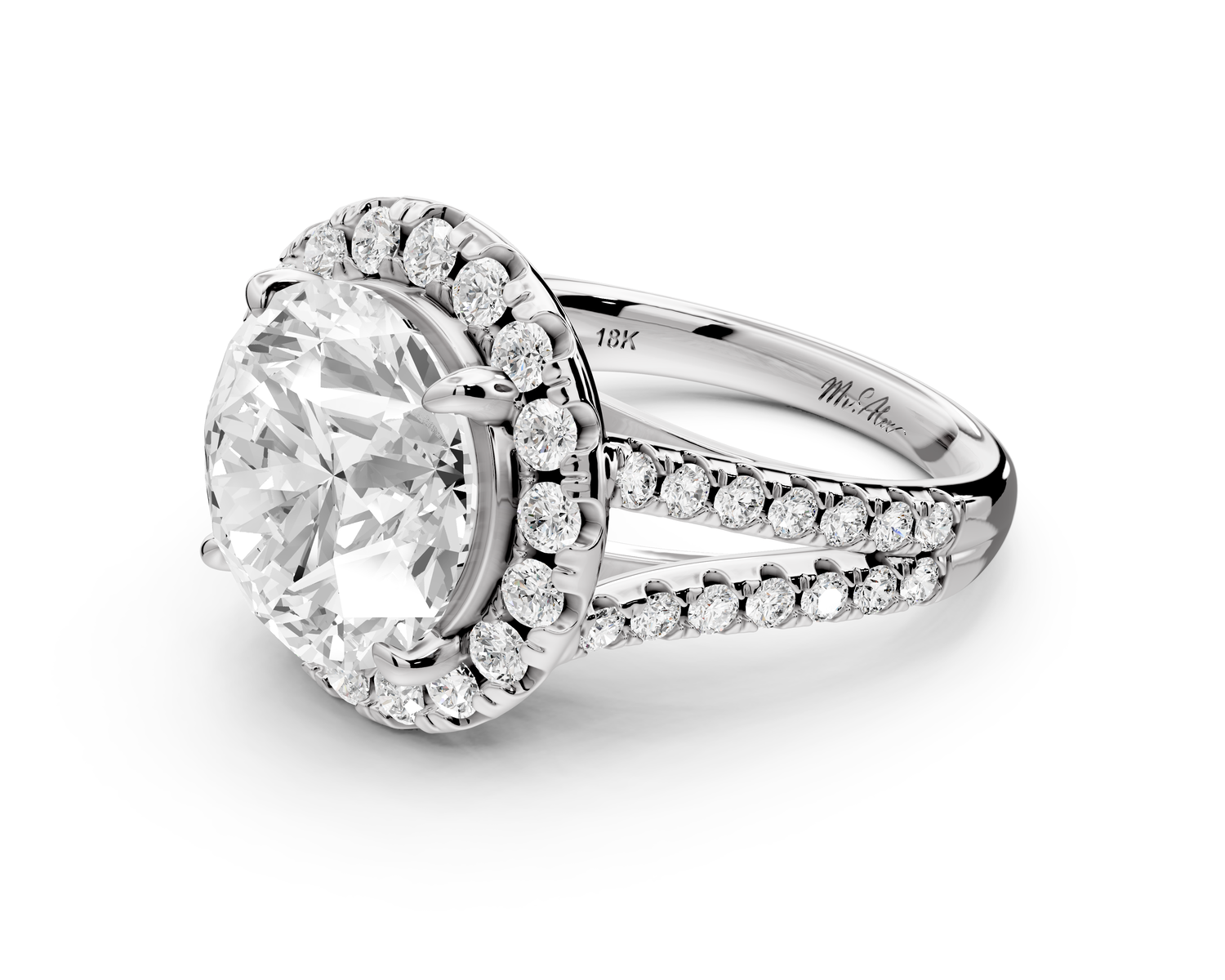 Gabrielle - 5ct 14k white gold round Diamond Graduated Halo Pavé Split Shank Engagement Ring