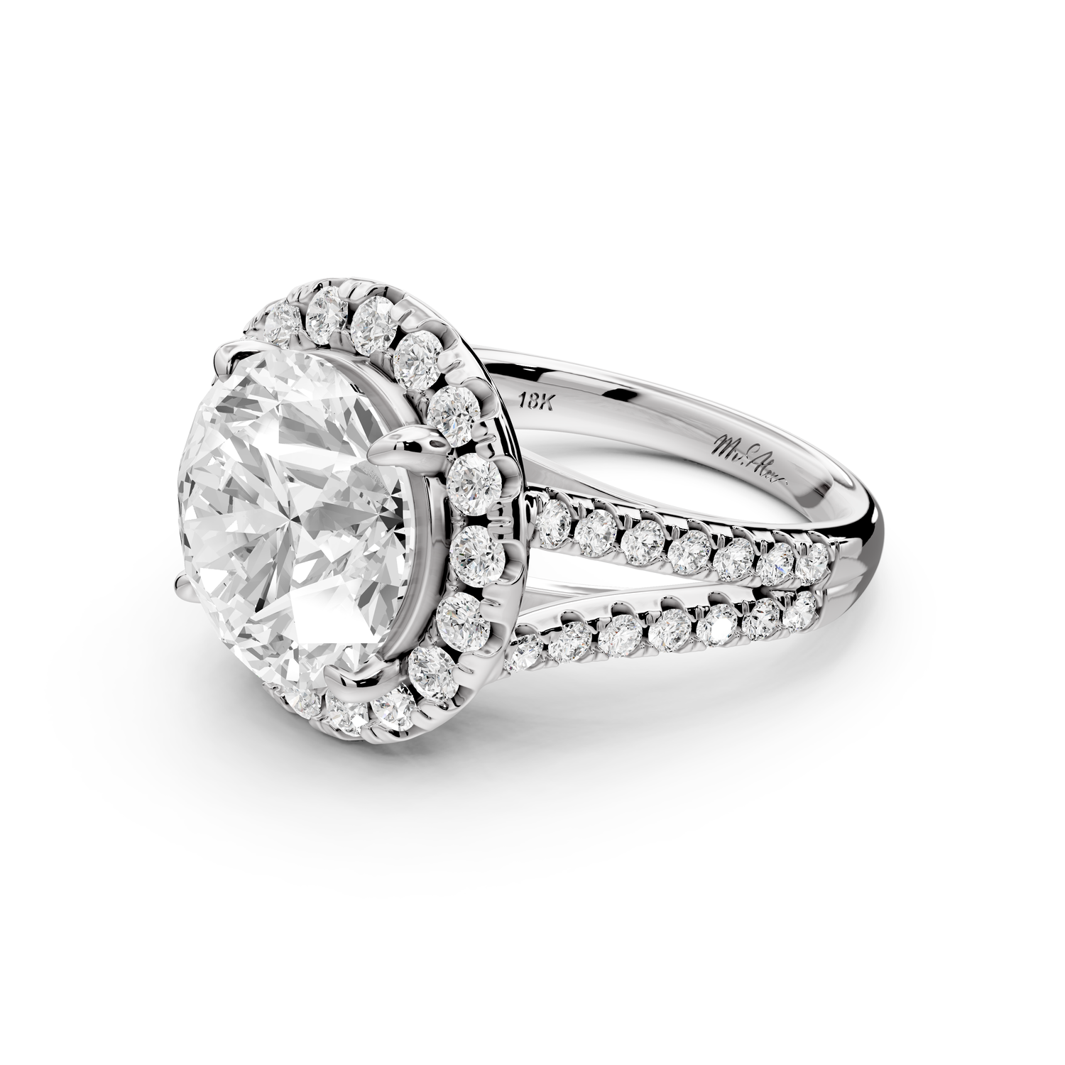Gabrielle - 5ct 14k white gold round Diamond Graduated Halo Pavé Split Shank Engagement Ring