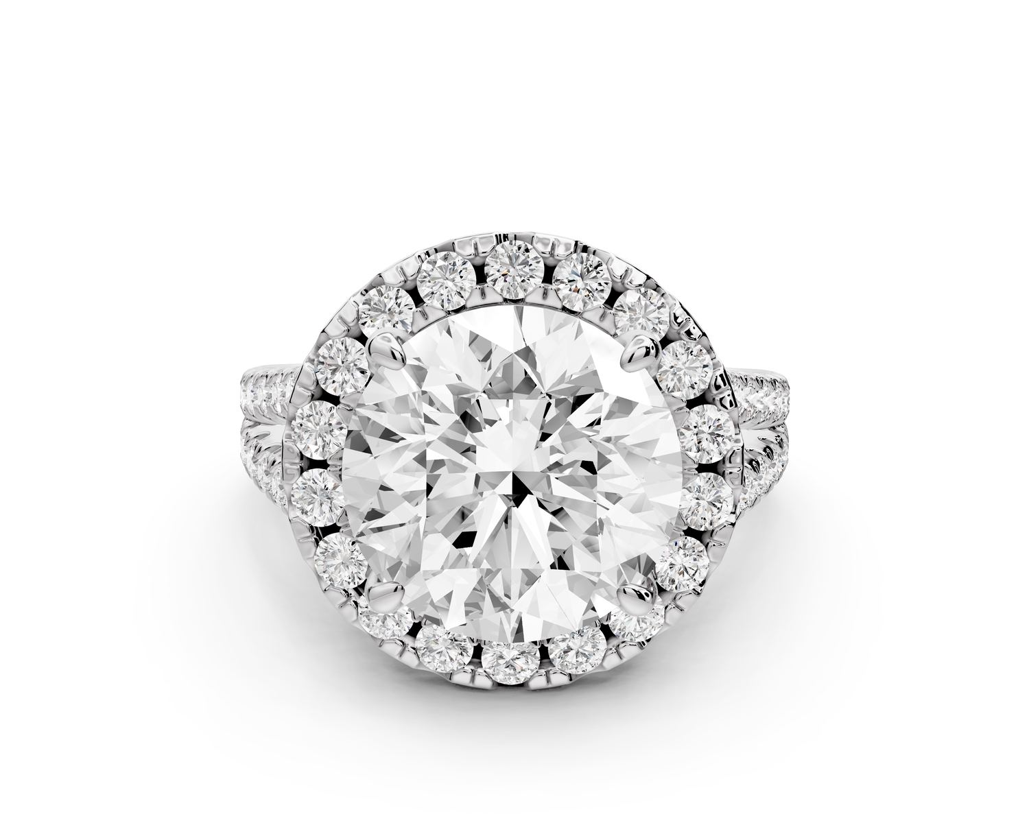 Gabrielle - 5ct 14k white gold round Diamond Graduated Halo Pavé Split Shank Engagement Ring