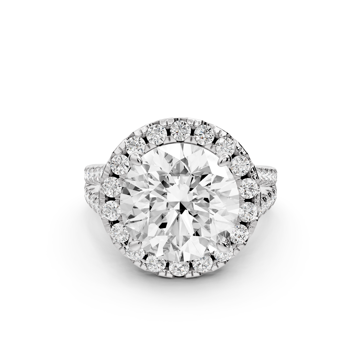 Gabrielle - 5ct 14k white gold round Diamond Graduated Halo Pavé Split Shank Engagement Ring