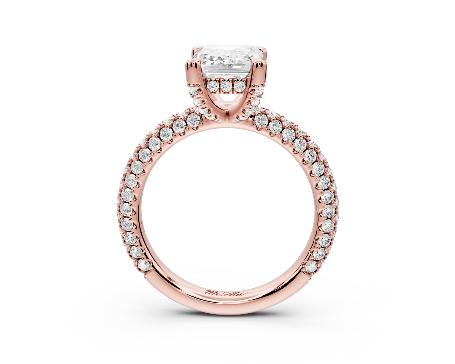 Emilia - 2ct 14k rose gold emerald Hidden Halo Diamond Crown Rollover Pavé Engagement Ring