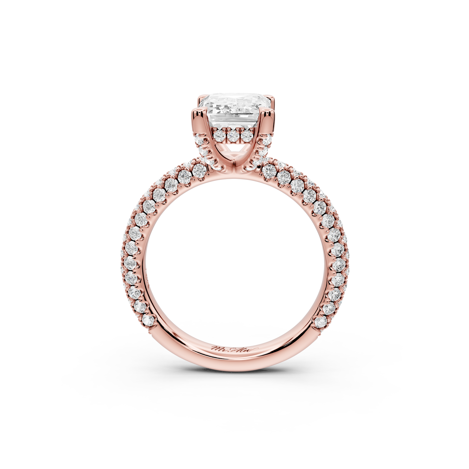 Emilia - 2ct 14k rose gold emerald Hidden Halo Diamond Crown Rollover Pavé Engagement Ring