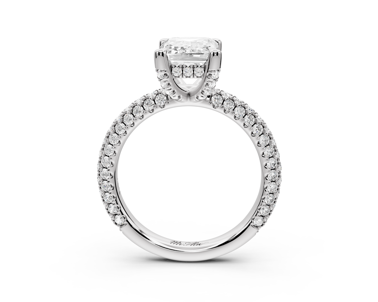 Emilia - 2ct 14k white gold emerald Hidden Halo Diamond Crown Rollover Pavé Engagement Ring