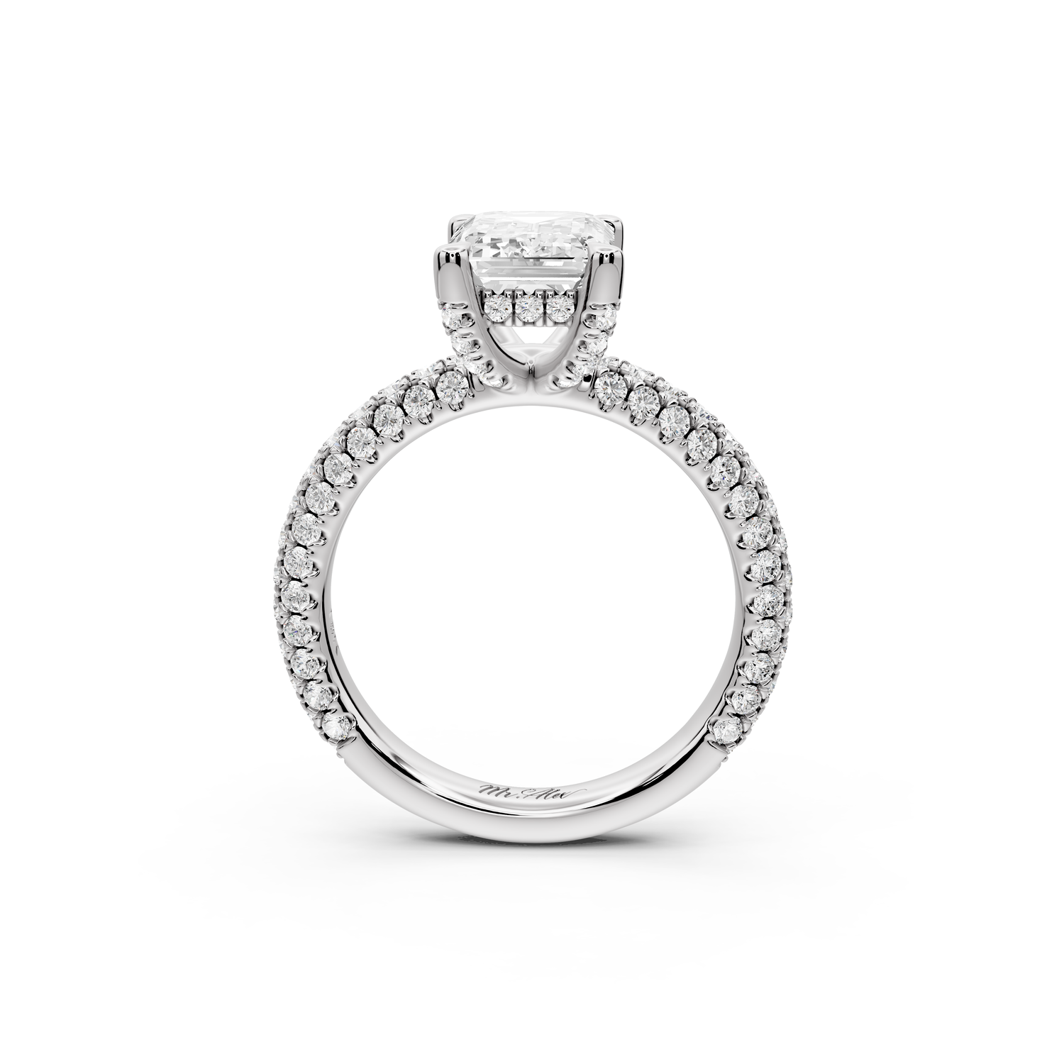 Emilia - 2ct 14k white gold emerald Hidden Halo Diamond Crown Rollover Pavé Engagement Ring