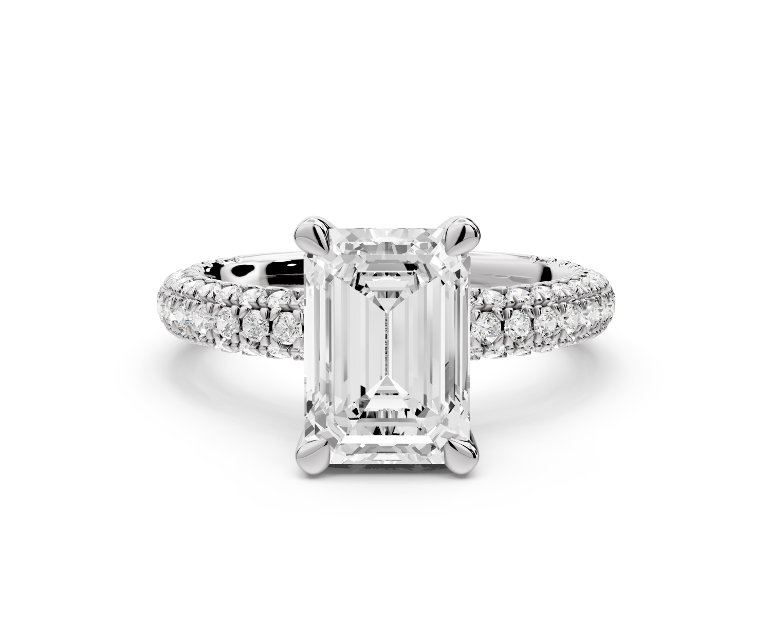 Emilia - 2ct 14k white gold emerald Hidden Halo Diamond Crown Rollover Pavé Engagement Ring
