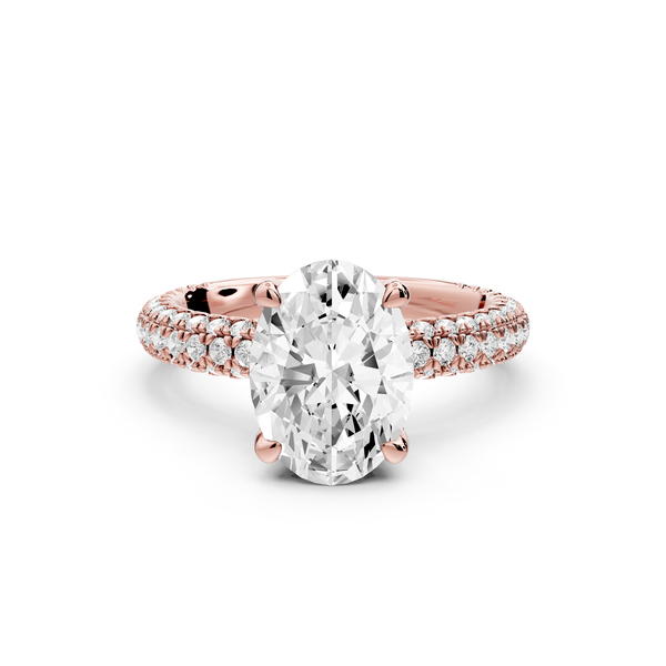 Emilia - 2ct 14k rose gold oval Hidden Halo Diamond Crown Rollover Pavé Engagement Ring