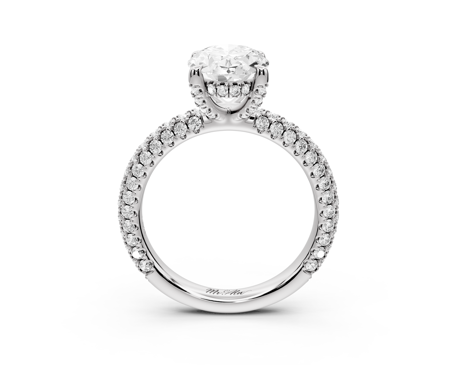Emilia - 2ct 14k white gold oval Hidden Halo Diamond Crown Rollover Pavé Engagement Ring