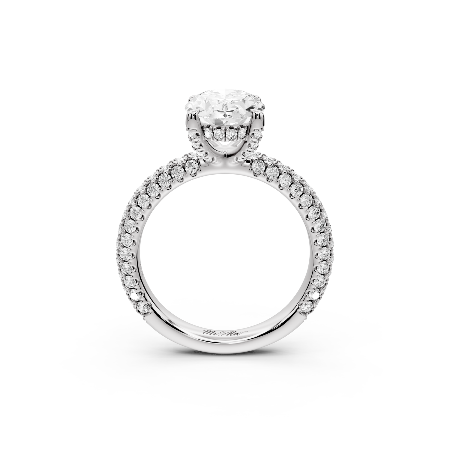 Emilia - 2ct 14k white gold oval Hidden Halo Diamond Crown Rollover Pavé Engagement Ring