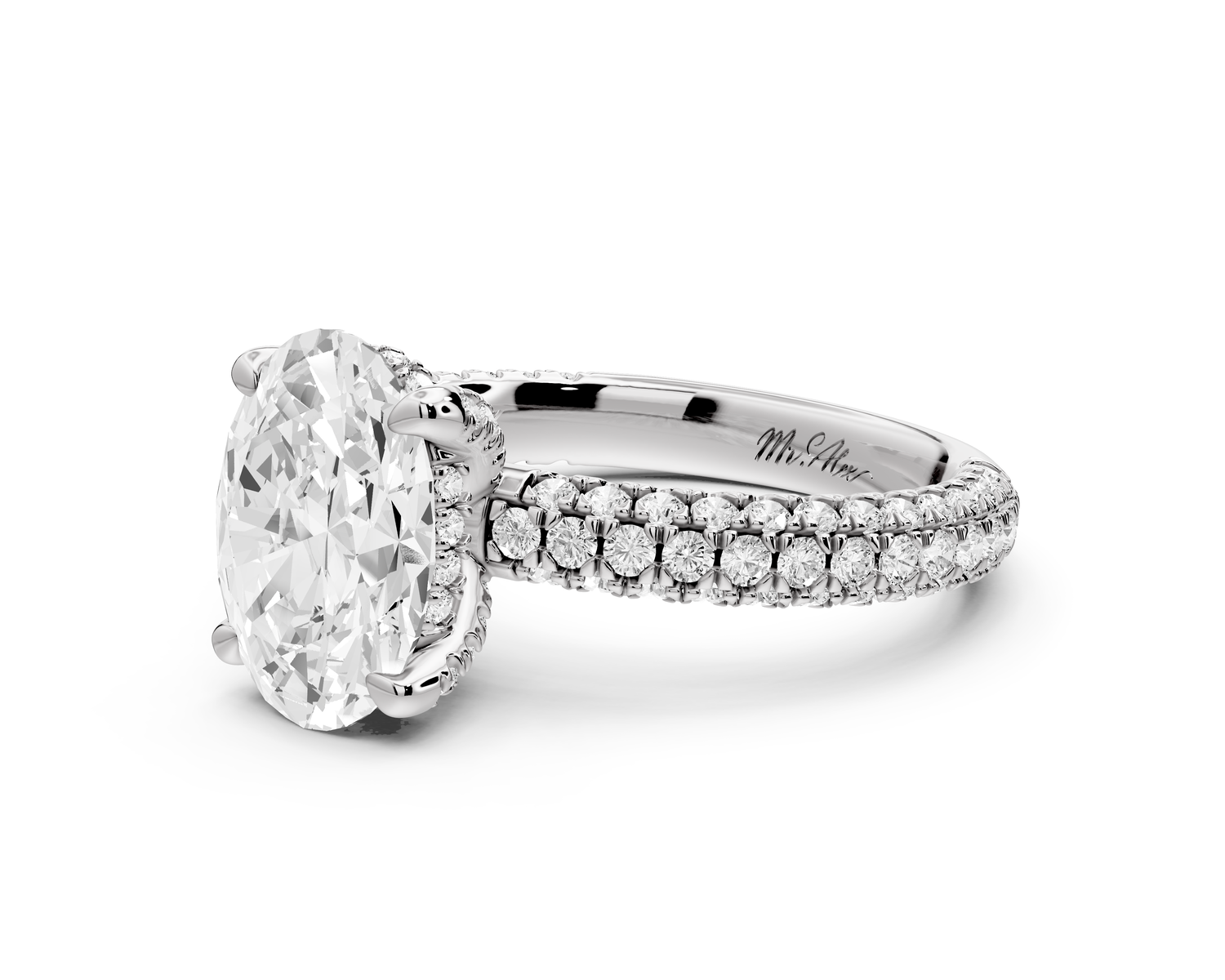Emilia - 2ct 14k white gold oval Hidden Halo Diamond Crown Rollover Pavé Engagement Ring