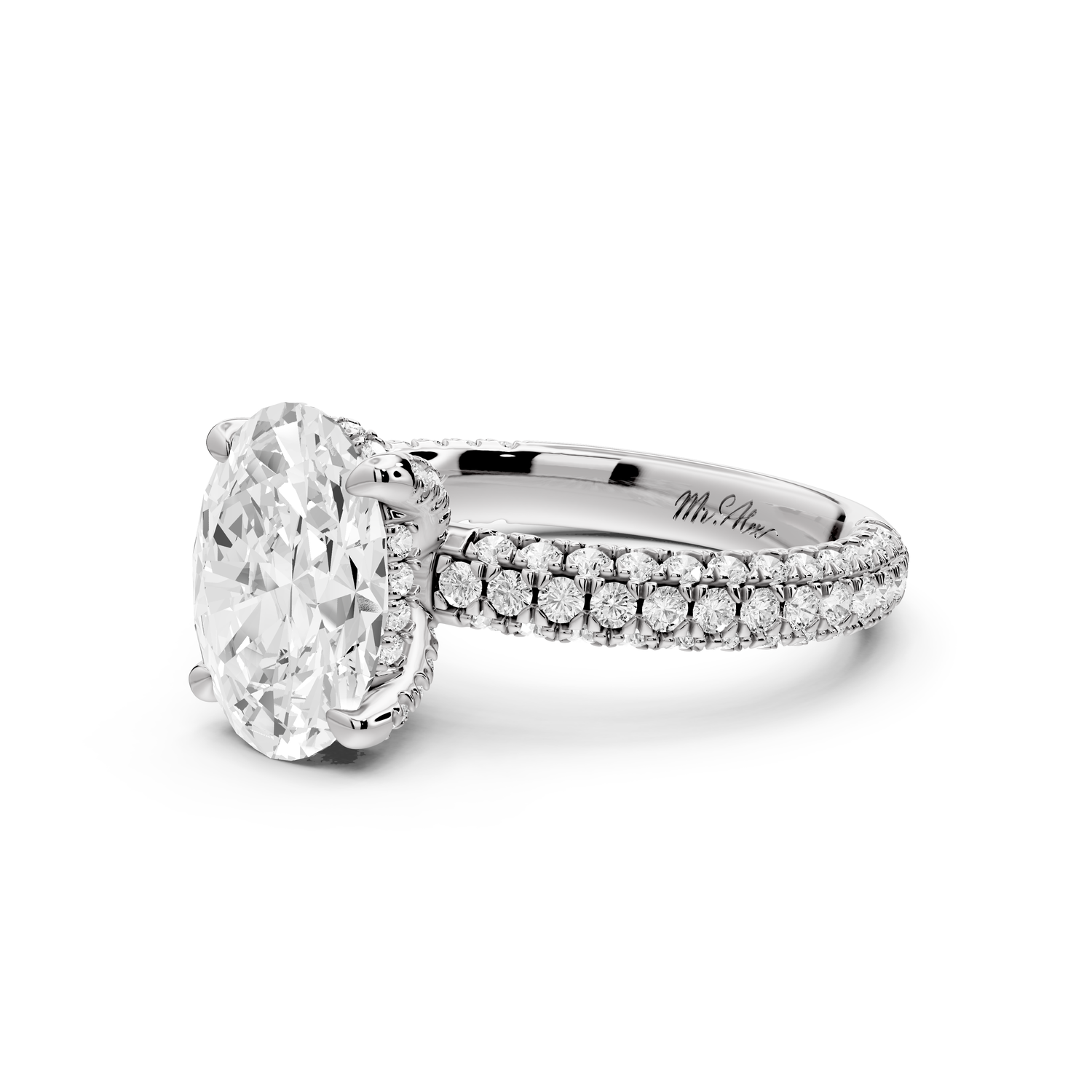 Emilia - 2ct 14k white gold oval Hidden Halo Diamond Crown Rollover Pavé Engagement Ring